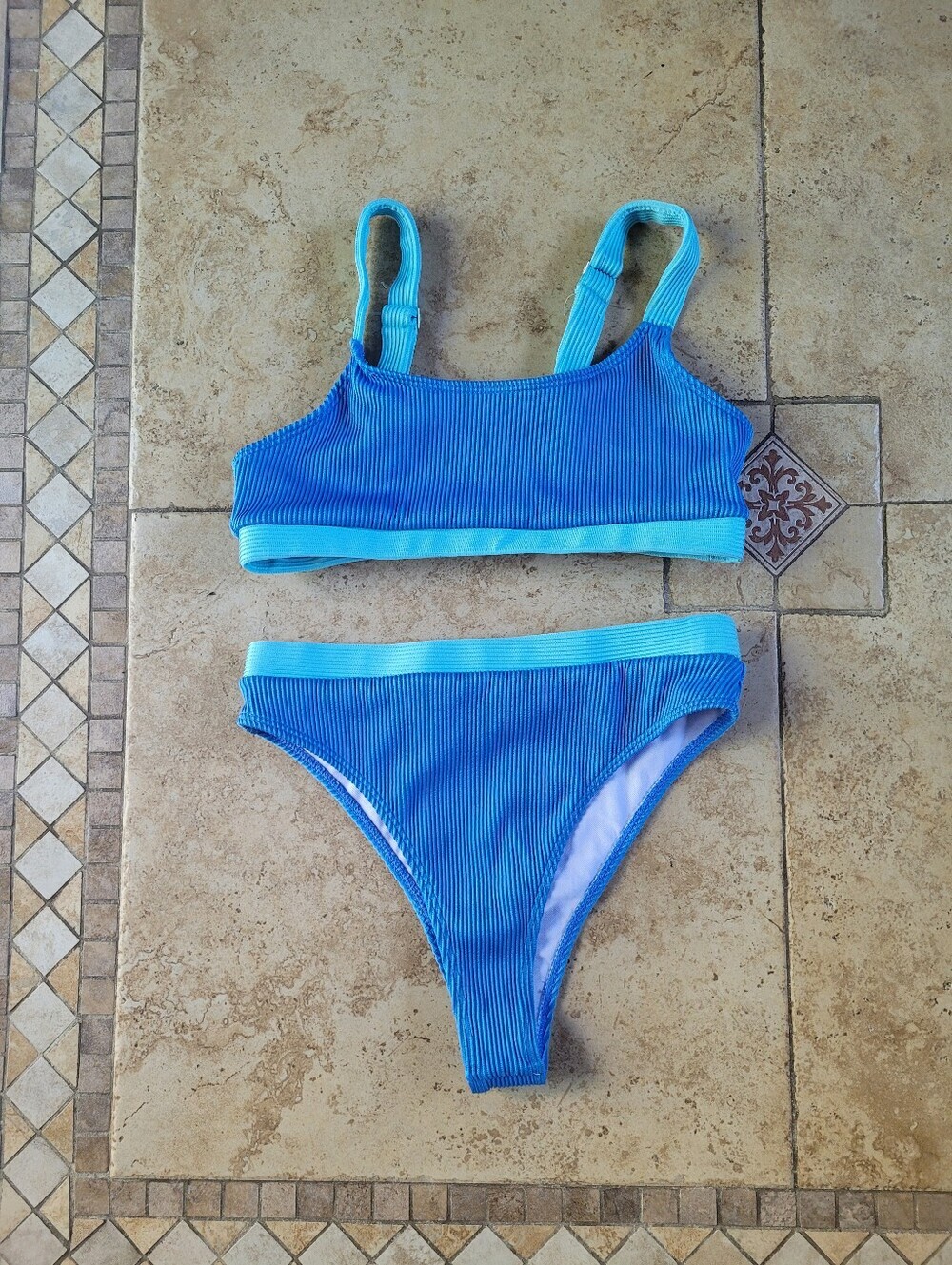 Blue Ribbed Two-Piece Bikini Set